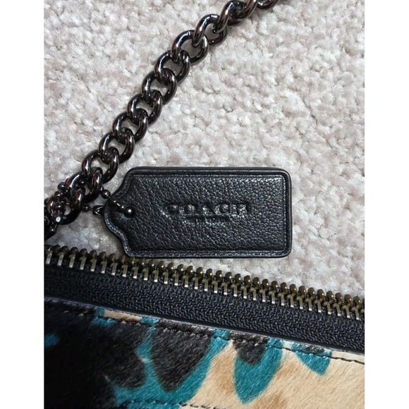 Coach Leaf Nolita 24 Printed Black/Tan Leather Handbag Clutch Wristlet F58412